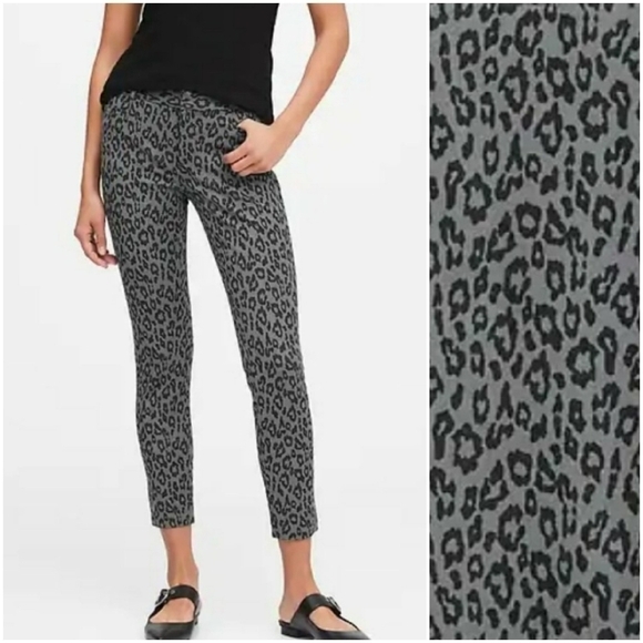 Banana Republic Black Gray Leopard Print Modern Sloan Skinny Ankle Pants Size 4 - Picture 2 of 8